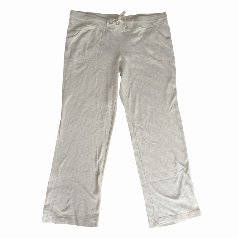 Y2K 2008 Old Navy Thermal Lounge Pants XL Cream Cotton Drawstring Wide Leg